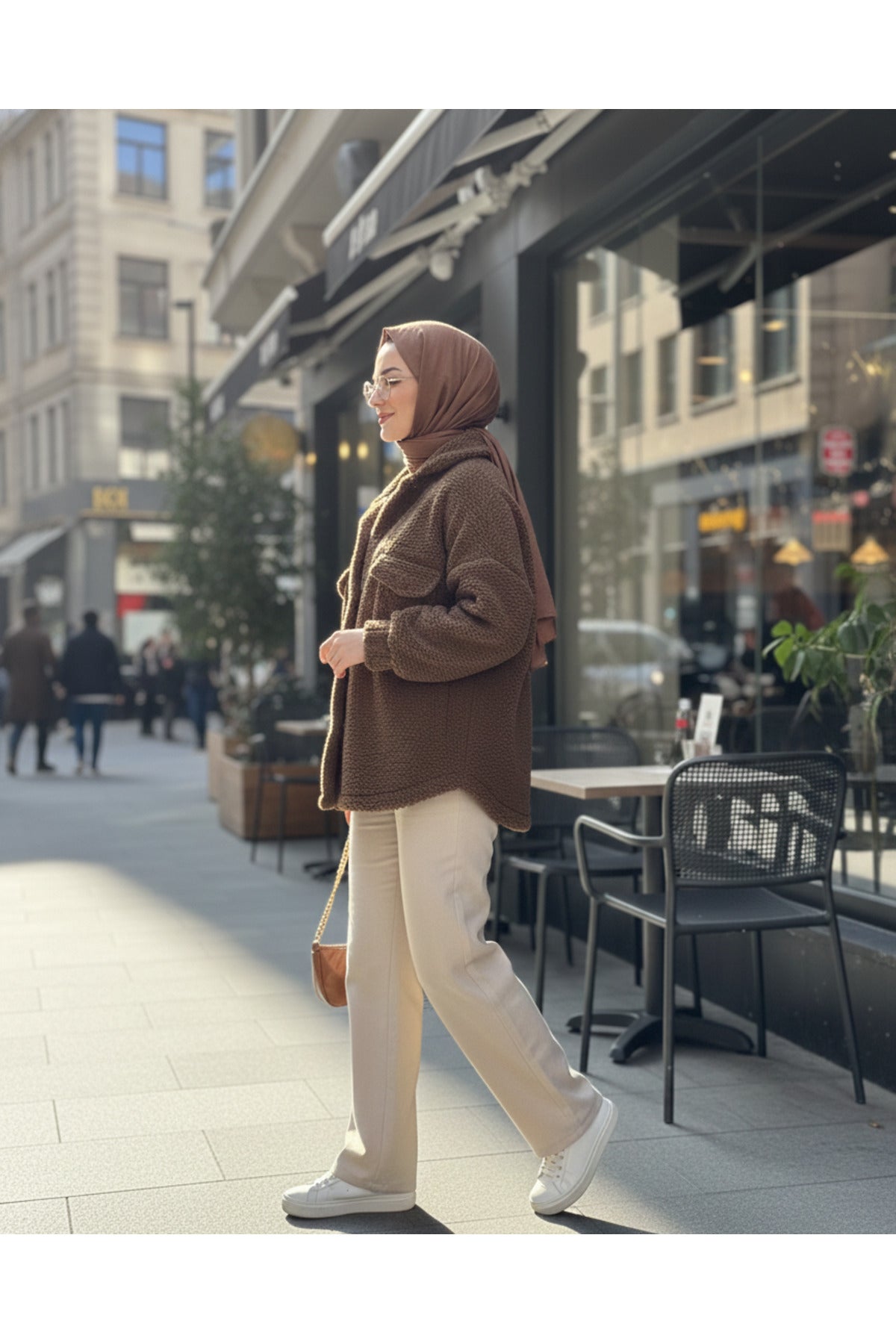 Kadın Oversize Peluş Kaban Cepli, Yumuşak Kumaş, Sıcak Tutan Günlük Ceket