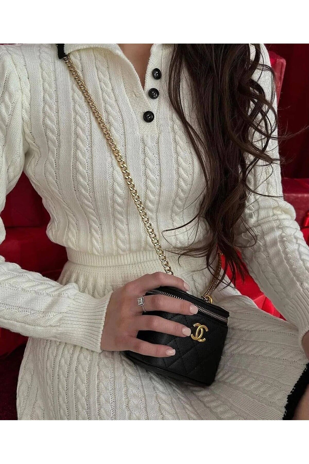 Kadın Triko Takım Polo Yaka Şık Kazak Etek Ikili Likralıdır