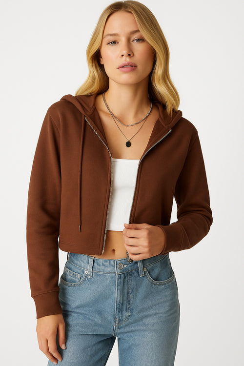 %100 Pamuklu ,fermuarlı 3 Iplik Crop Hırka Kapüşonlu