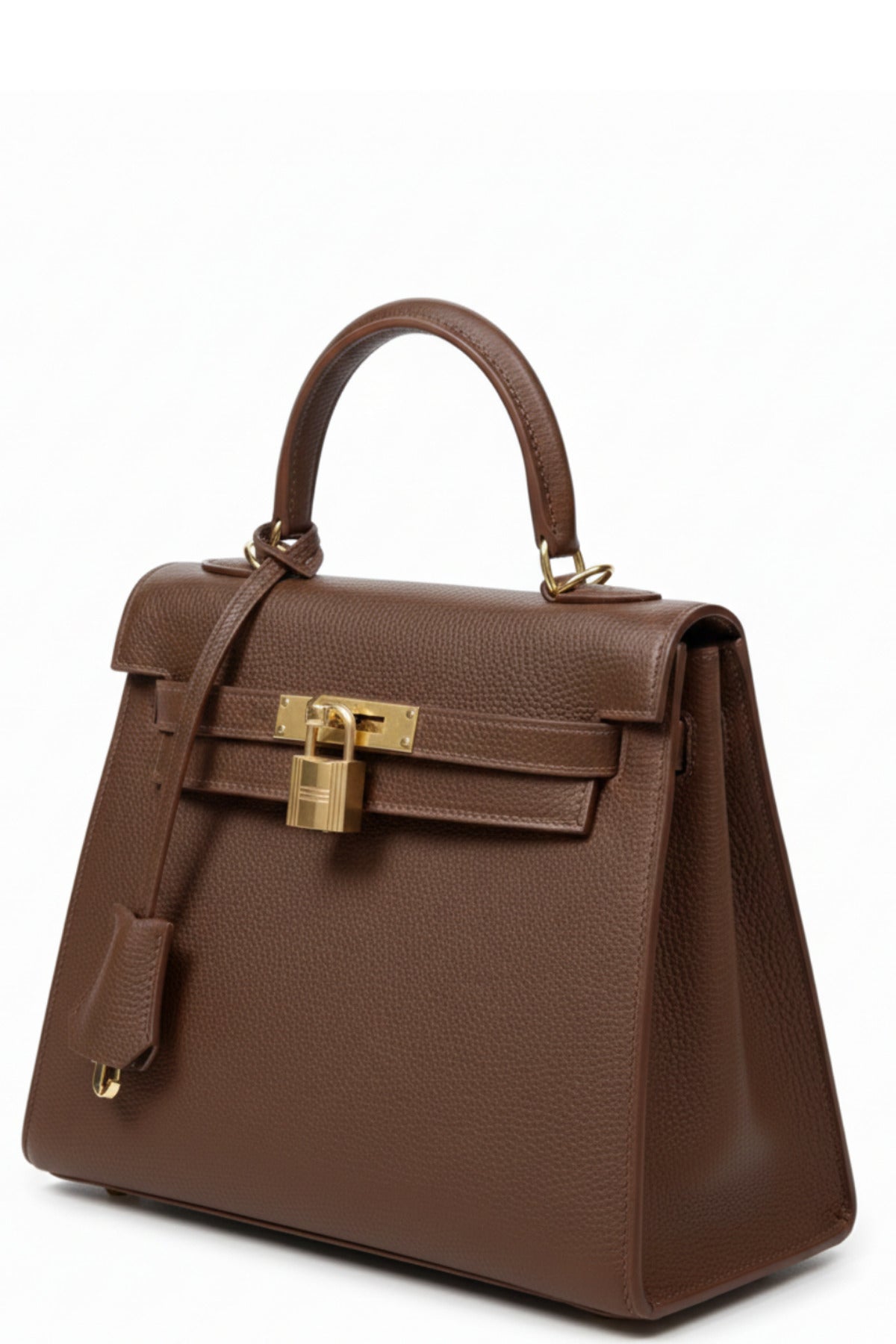 Kilitlemeli Kapaklı Kahverengi Deri El Çantası