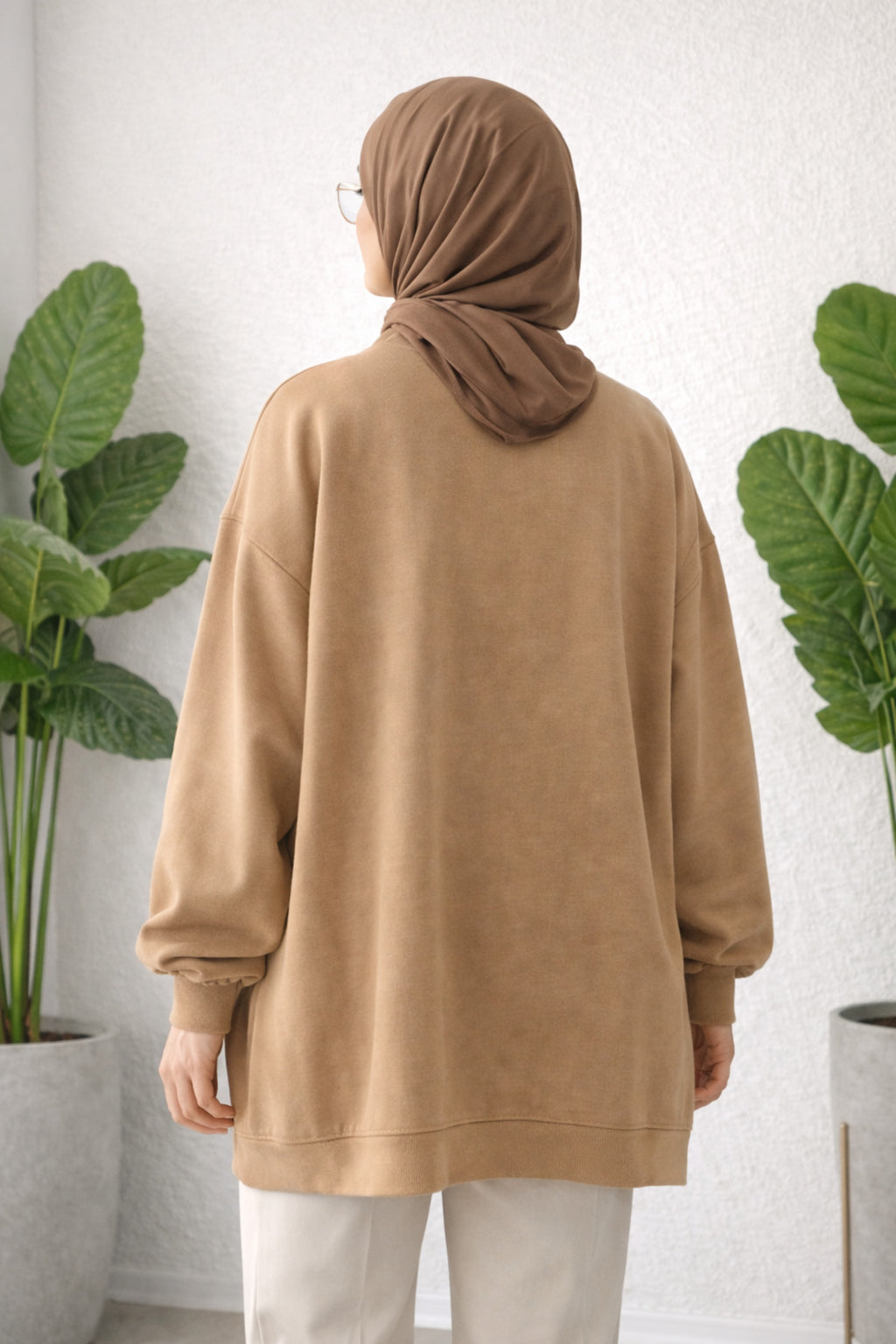 Kadın Kapüşonlu Balon Kol 3 İplik Şardonlu Geniş Ve Bol Kalıp Polar