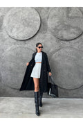 Kadın Siyah Kemerli Uzun Trenchcoat Şık & Minimal Tasarım