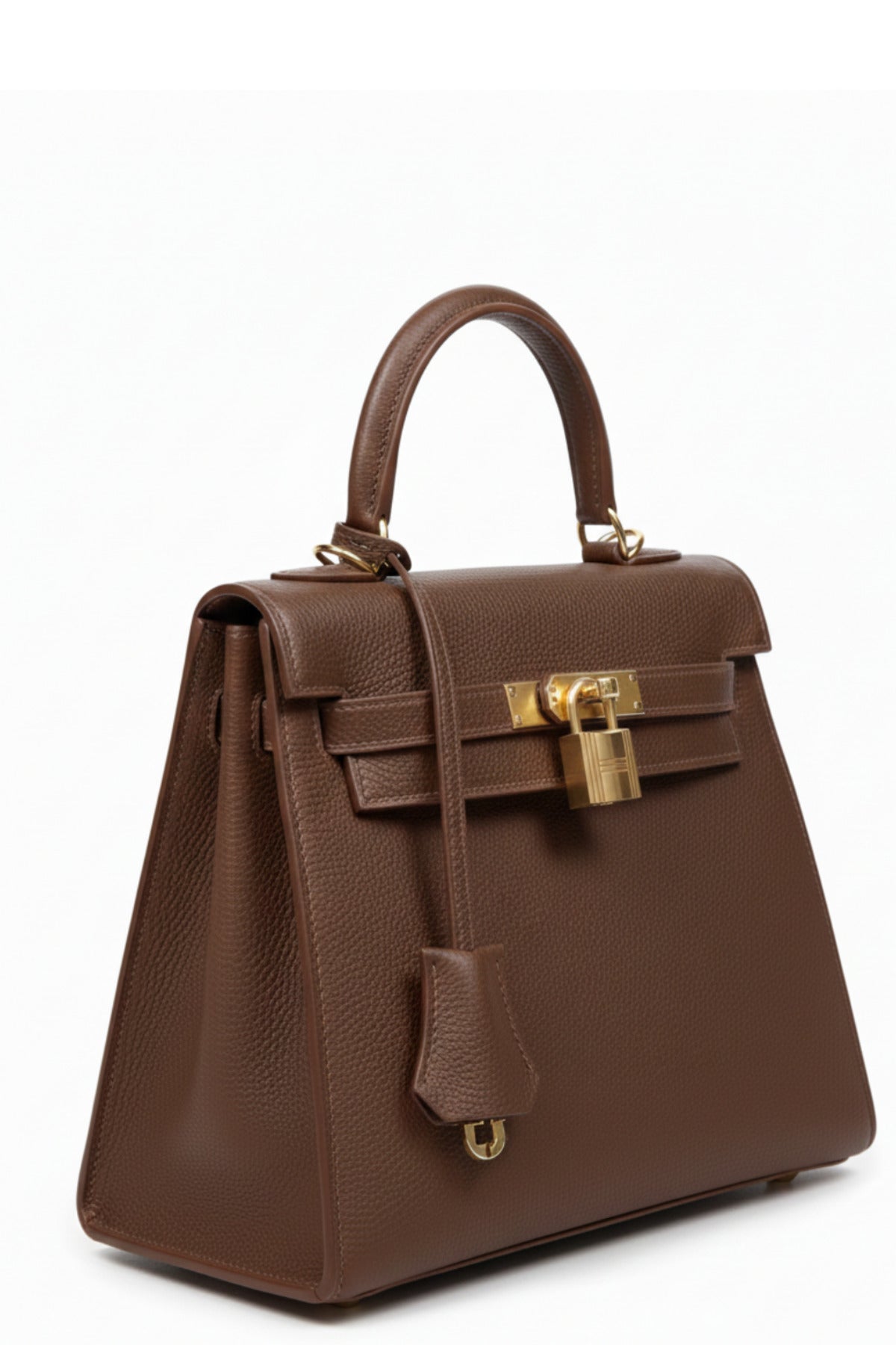 Kilitlemeli Kapaklı Kahverengi Deri El Çantası