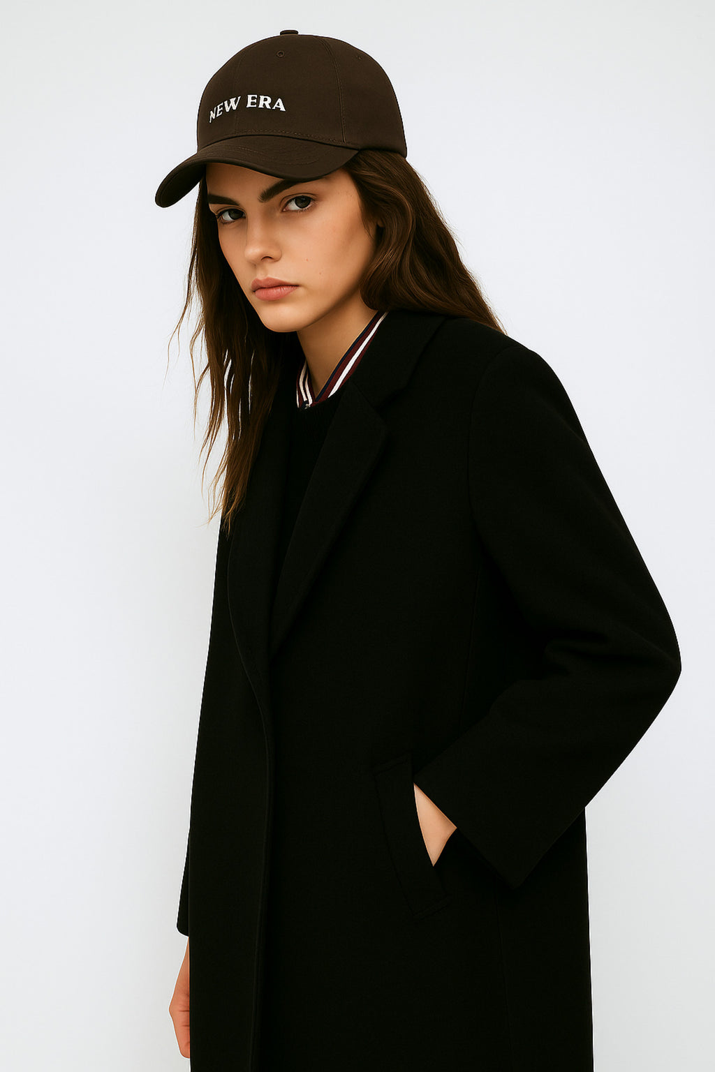 Kadın Cepli Tek Düğmeli Kaşe Kaban Şık ve Kışlık Uzun Model