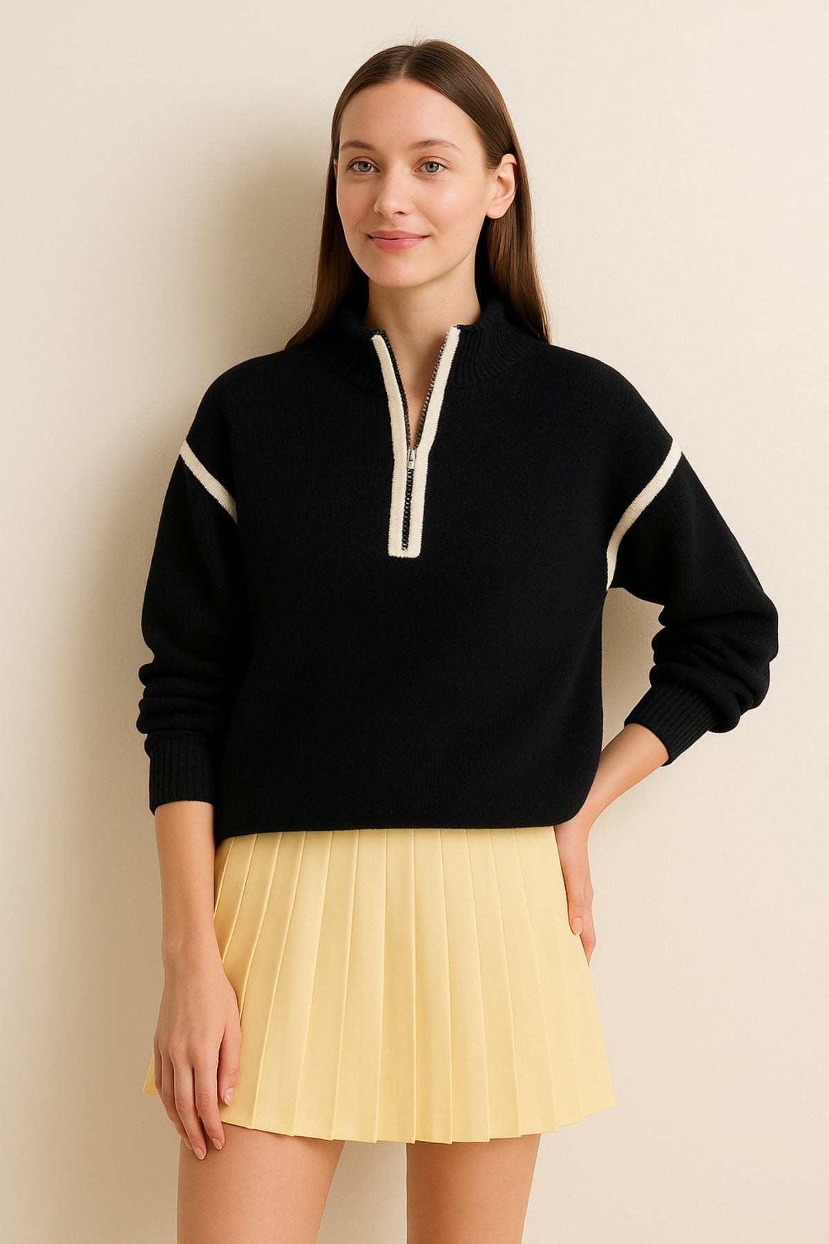 Fermuarlı Oversize Kazak