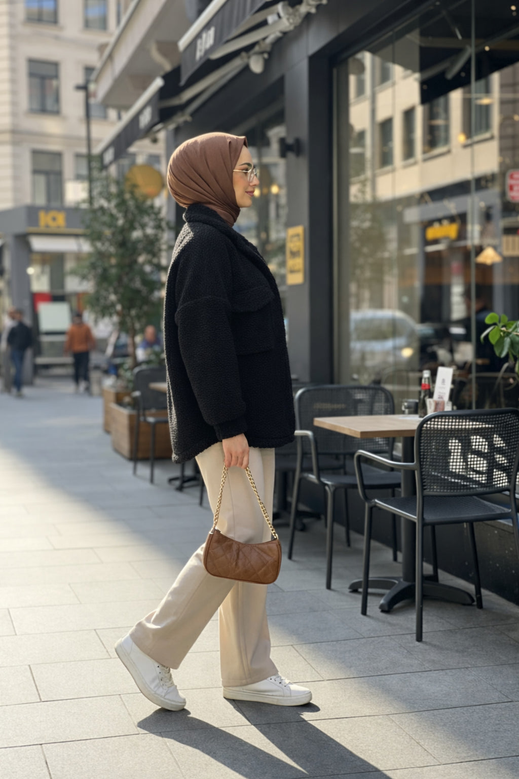 Kadın Oversize Peluş Kaban Cepli, Yumuşak Kumaş, Sıcak Tutan Günlük Ceket