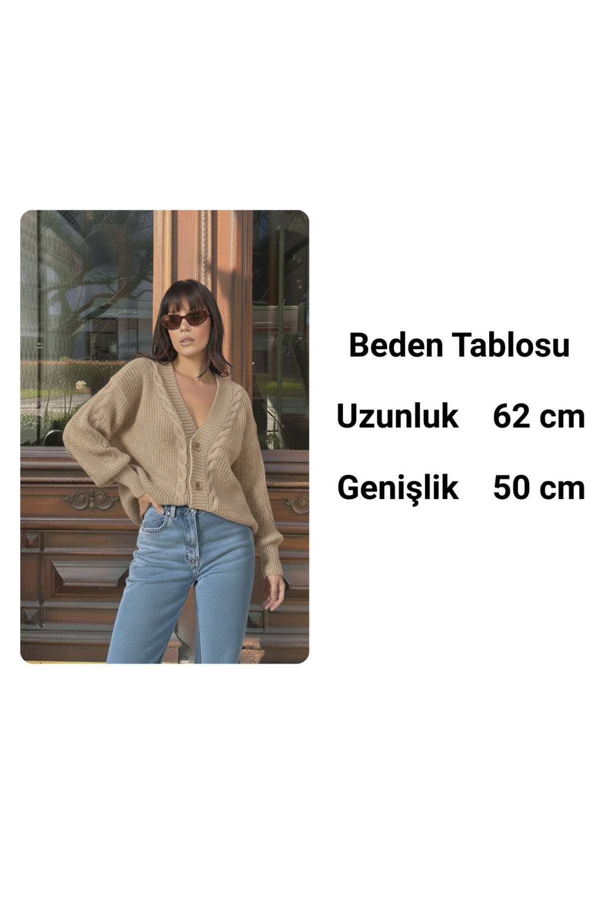 Kadın Örgülü Balon Kollu Salaş Triko Hırka