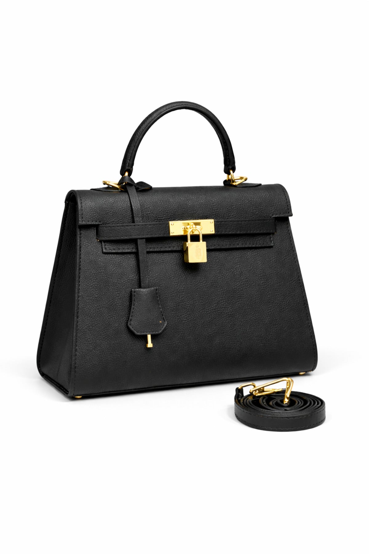 Kilitlemeli Kapaklı Kahverengi Deri El Çantası