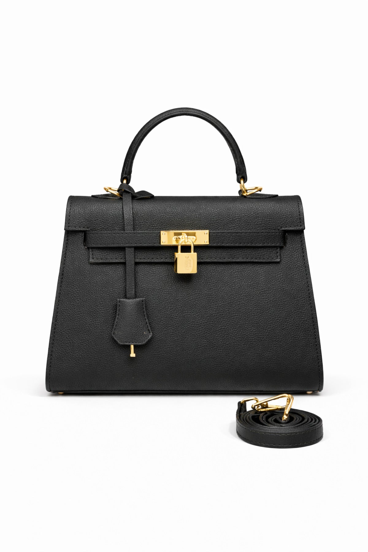 Kilitlemeli Kapaklı Kahverengi Deri El Çantası