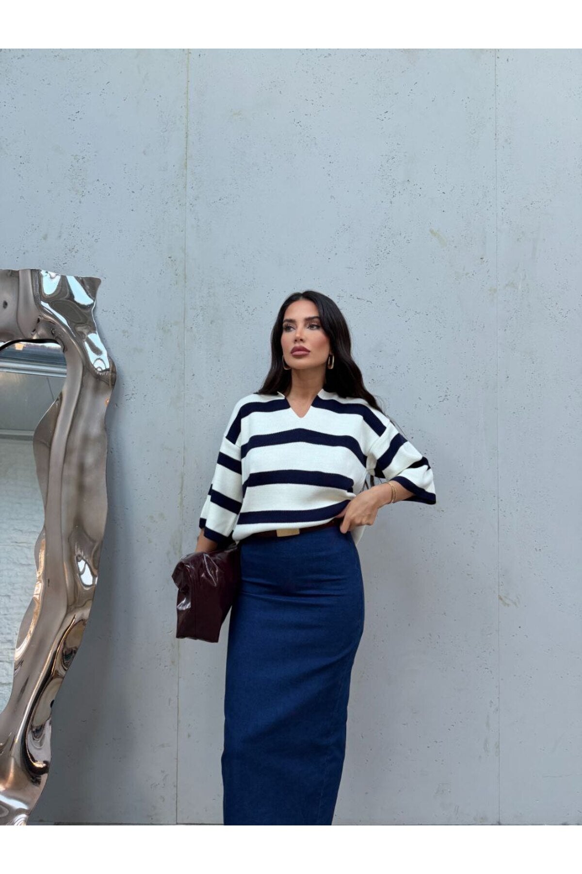 Moonli Marin Çizgili Triko