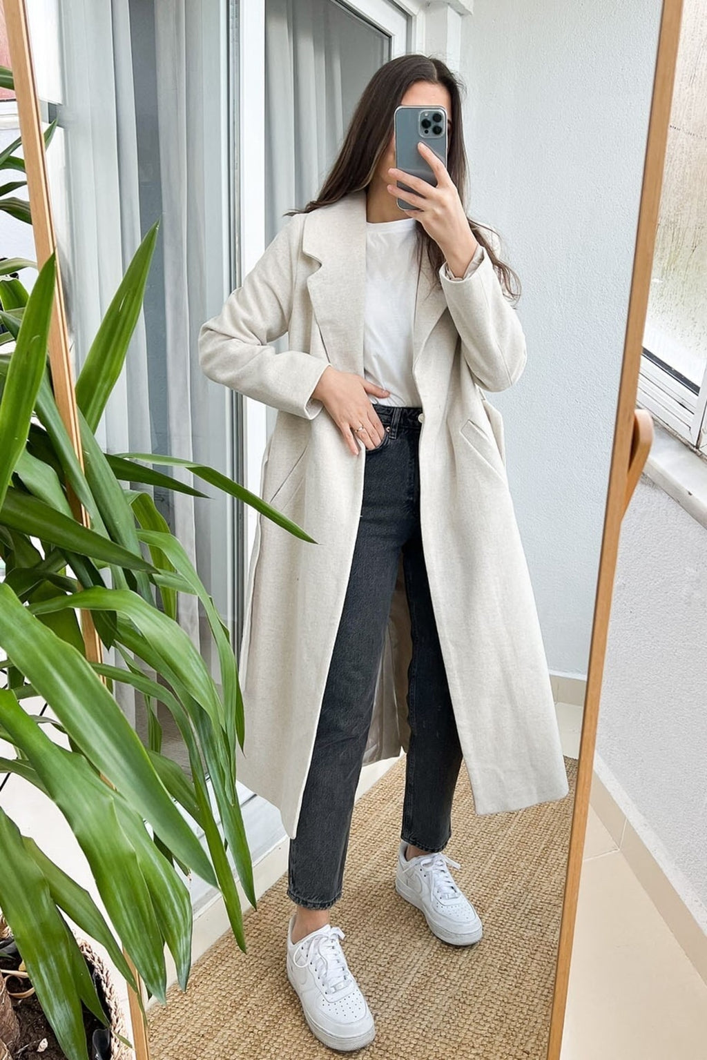 Kemerli Içi Astarlı Uzun Kaşe Kaban