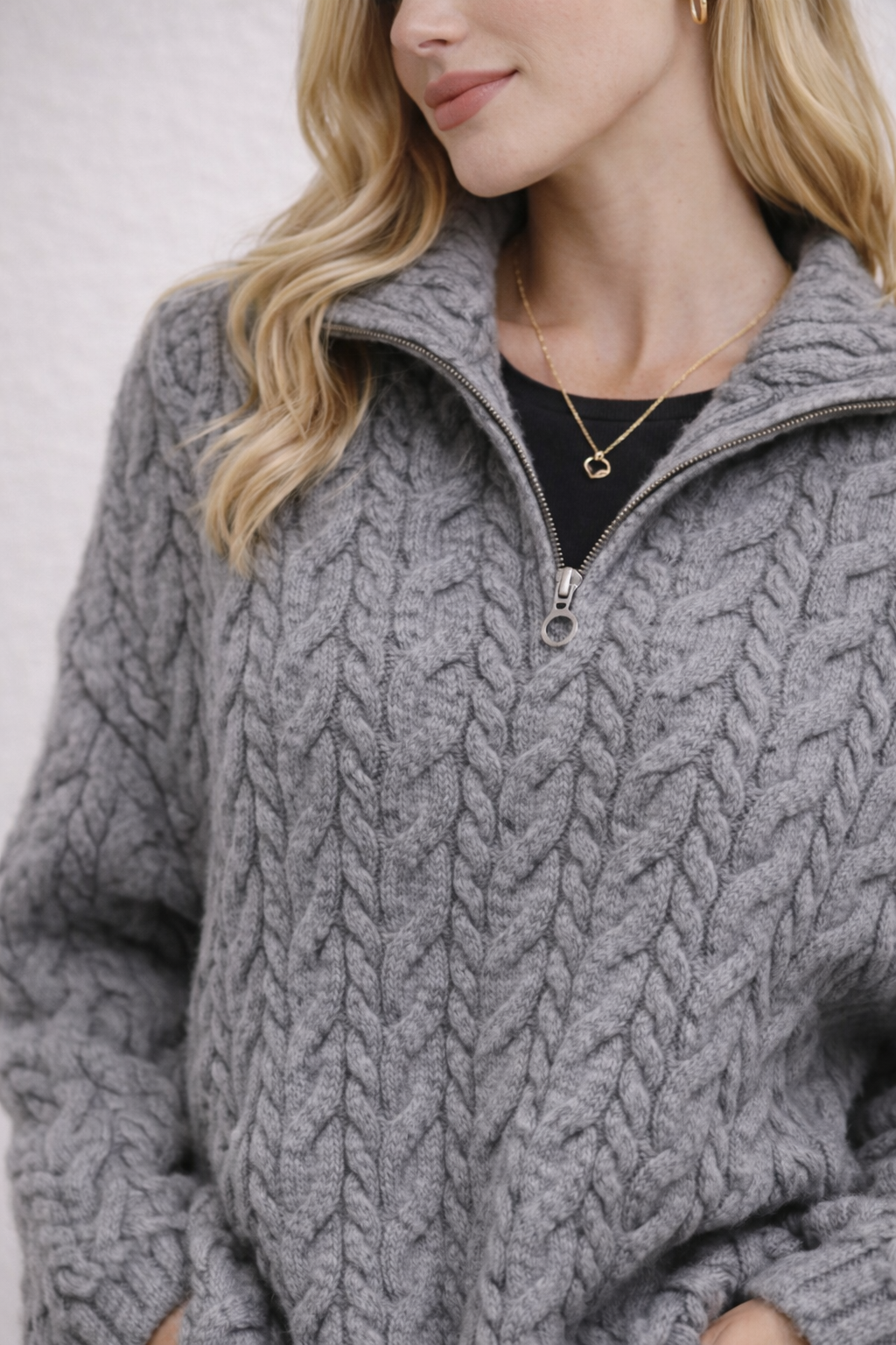 Örgü Yarım Fermuar Triko Kazak