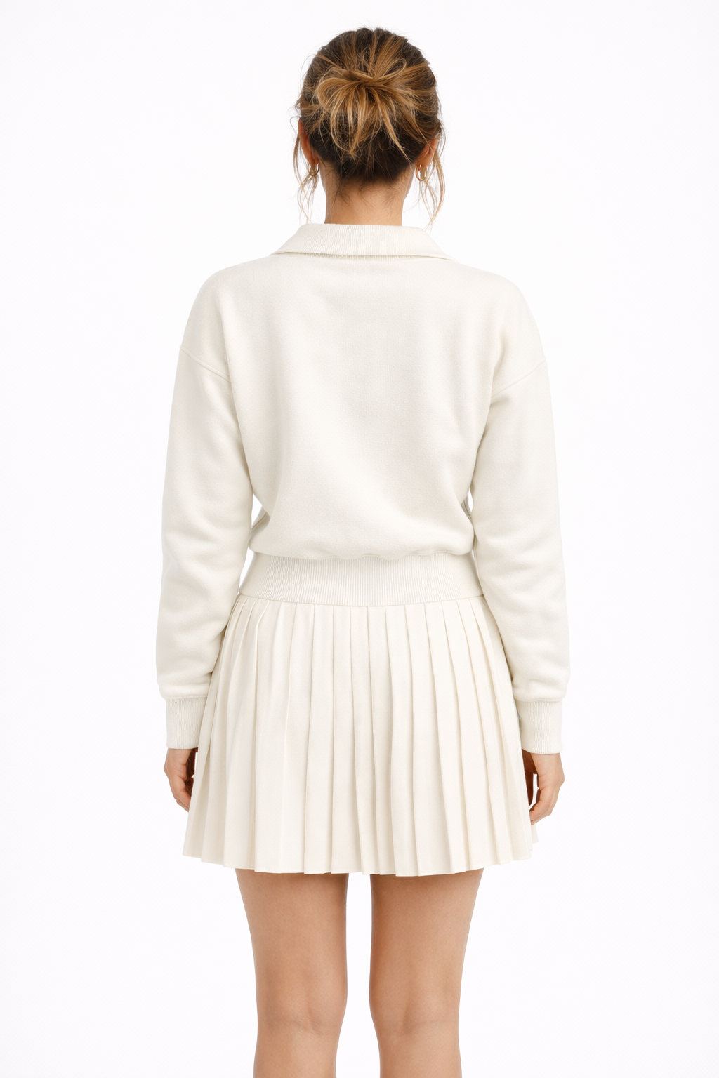 Kadın Triko Fermuarlı Polo Yaka Kazak & Piliseli Etek İkili Takım