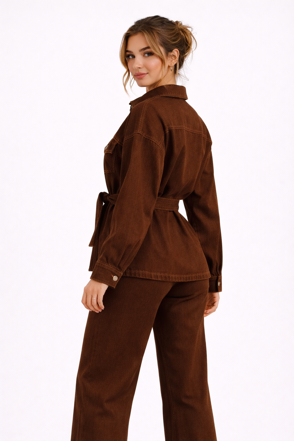 Bağlamalı Oversize Denim Kuşaklı Ceket Pantolon Takım Yeni