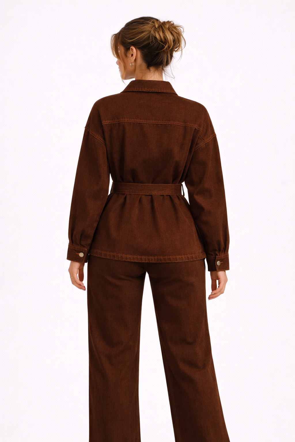 Bağlamalı Oversize Denim Kuşaklı Ceket Pantolon Takım Yeni