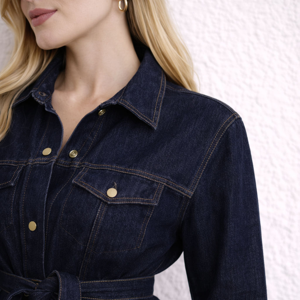 Bağlamalı Oversize Denim Kuşaklı Ceket Pantolon Takım