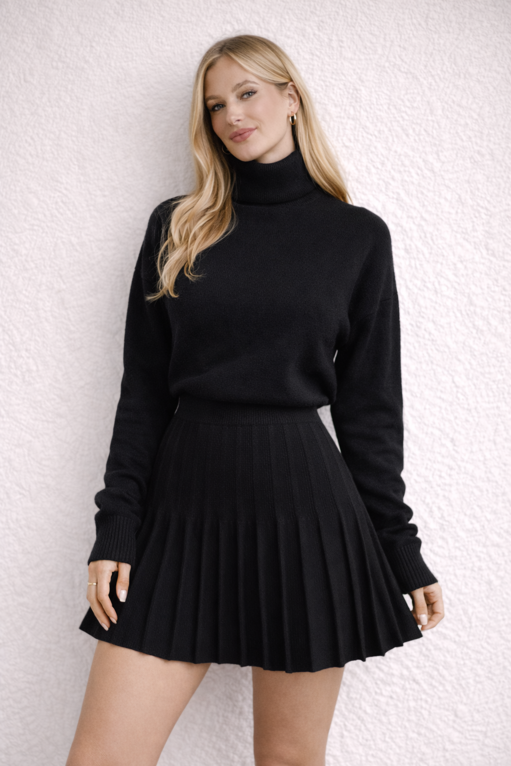 Pileli Mini Etek Balıkçı Kazak Alt Üst Premium Triko Takım