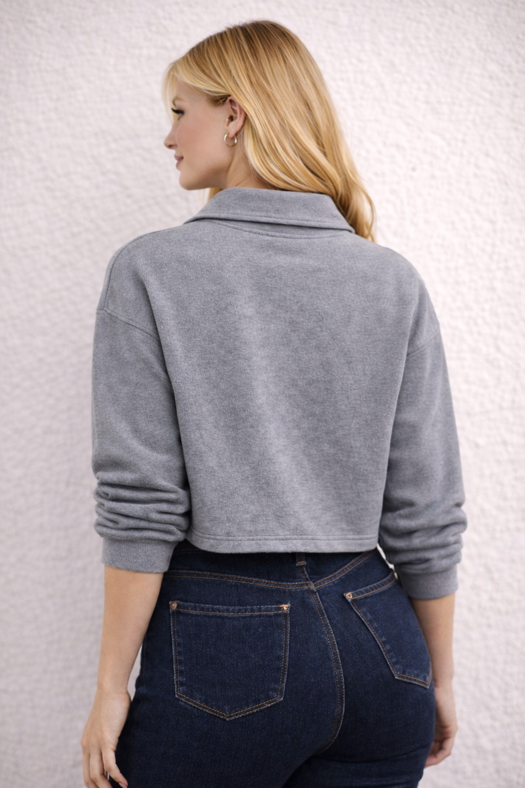 Kadın Fermuarlı Polo Yaka Örme Sweatshirt