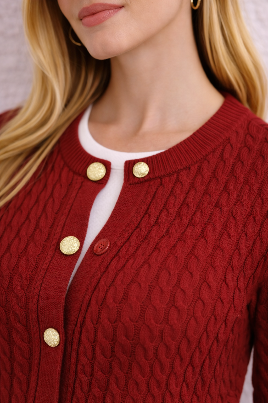 Kadın Bordo Bisiklet Yaka Saç Örgülü Triko Hırka