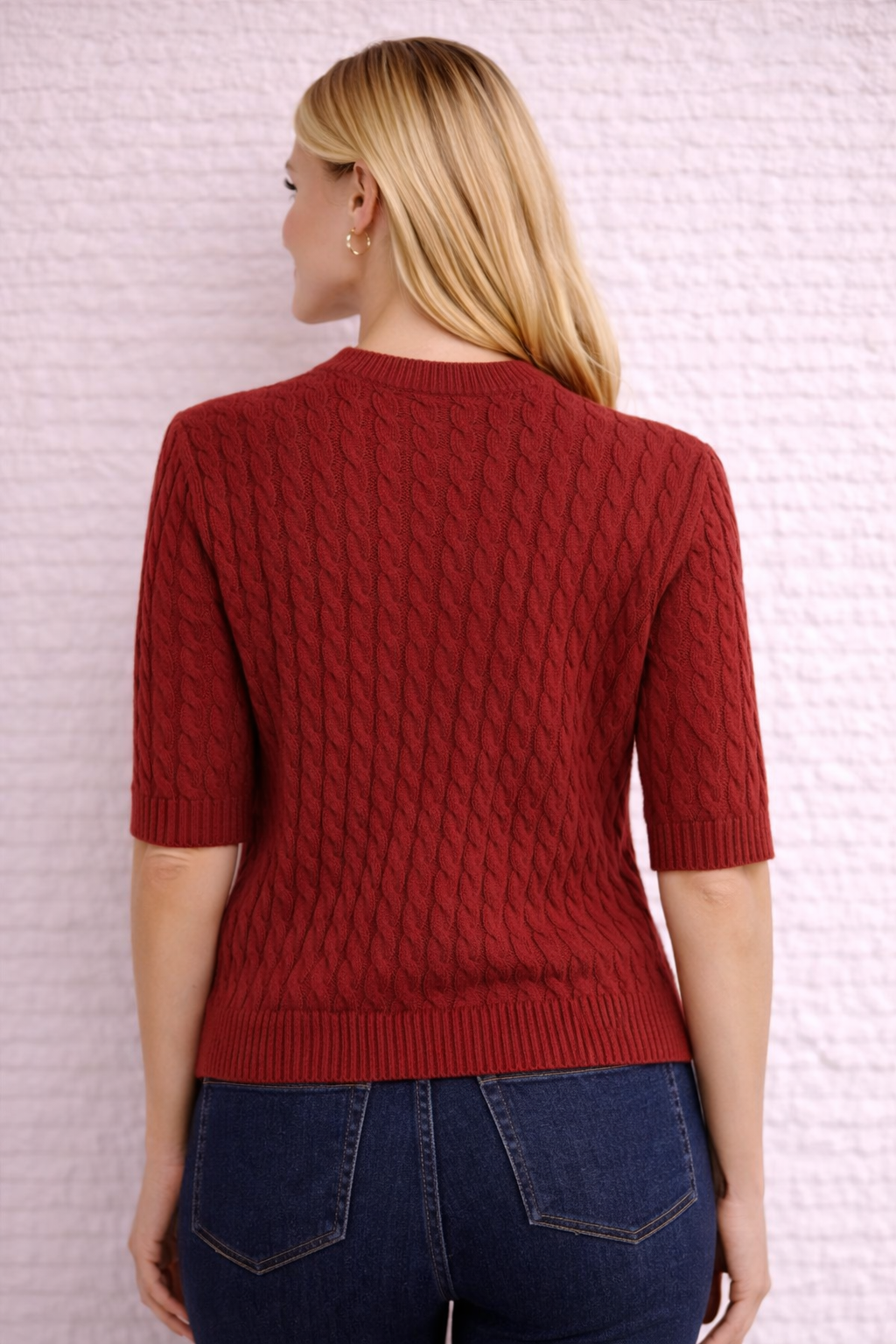 Kadın Bordo Bisiklet Yaka Saç Örgülü Triko Hırka